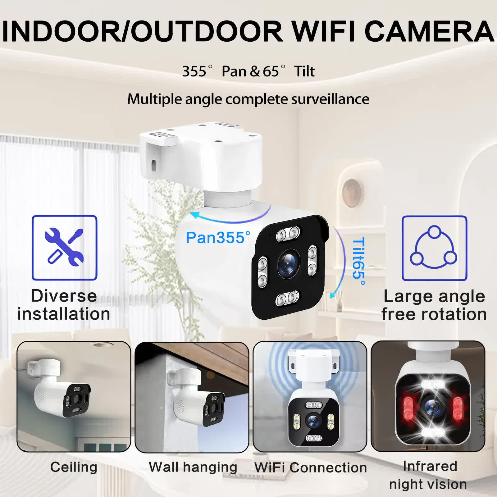 3MPSecurity Cameras for Home, 2.4G Wifi House Surveillance Cameras with Audio And Video, Security Cameras V1214-A6S