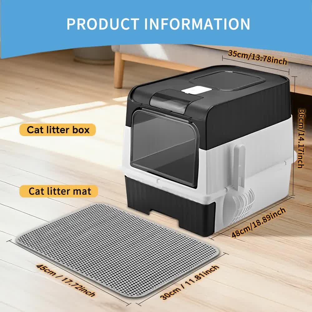Huge Cat Litter Box Bundle with Free Litter Mat & Scoop,Drawer Type Enclosed Potty, Anti-Splashing Cat Toilet V1214-CAT-BLACK-MAT