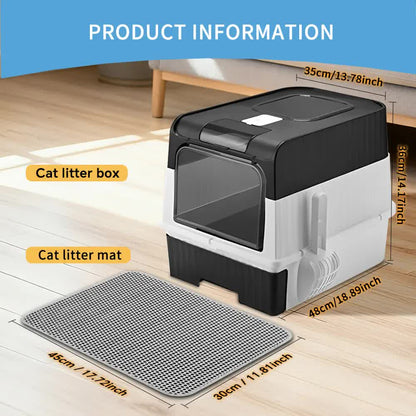 Huge Cat Litter Box Bundle with Free Litter Mat & Scoop,Drawer Type Enclosed Potty, Anti-Splashing Cat Toilet V1214-CAT-BLACK-MAT