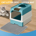 Huge Cat Litter Box Bundle with Free Litter Mat & Scoop,Drawer Type Enclosed Potty, Anti-Splashing Cat Toilet V1214-CAT-BLUE-MAT