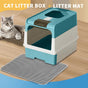 Huge Cat Litter Box Bundle with Free Litter Mat & Scoop,Drawer Type Enclosed Potty, Anti-Splashing Cat Toilet V1214-CAT-BLUE-MAT