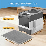 Huge Cat Litter Box Bundle with Free Litter Mat & Scoop,Drawer Type Enclosed Potty, Anti-Splashing Cat Toilet V1214-CAT-GREY-MAT