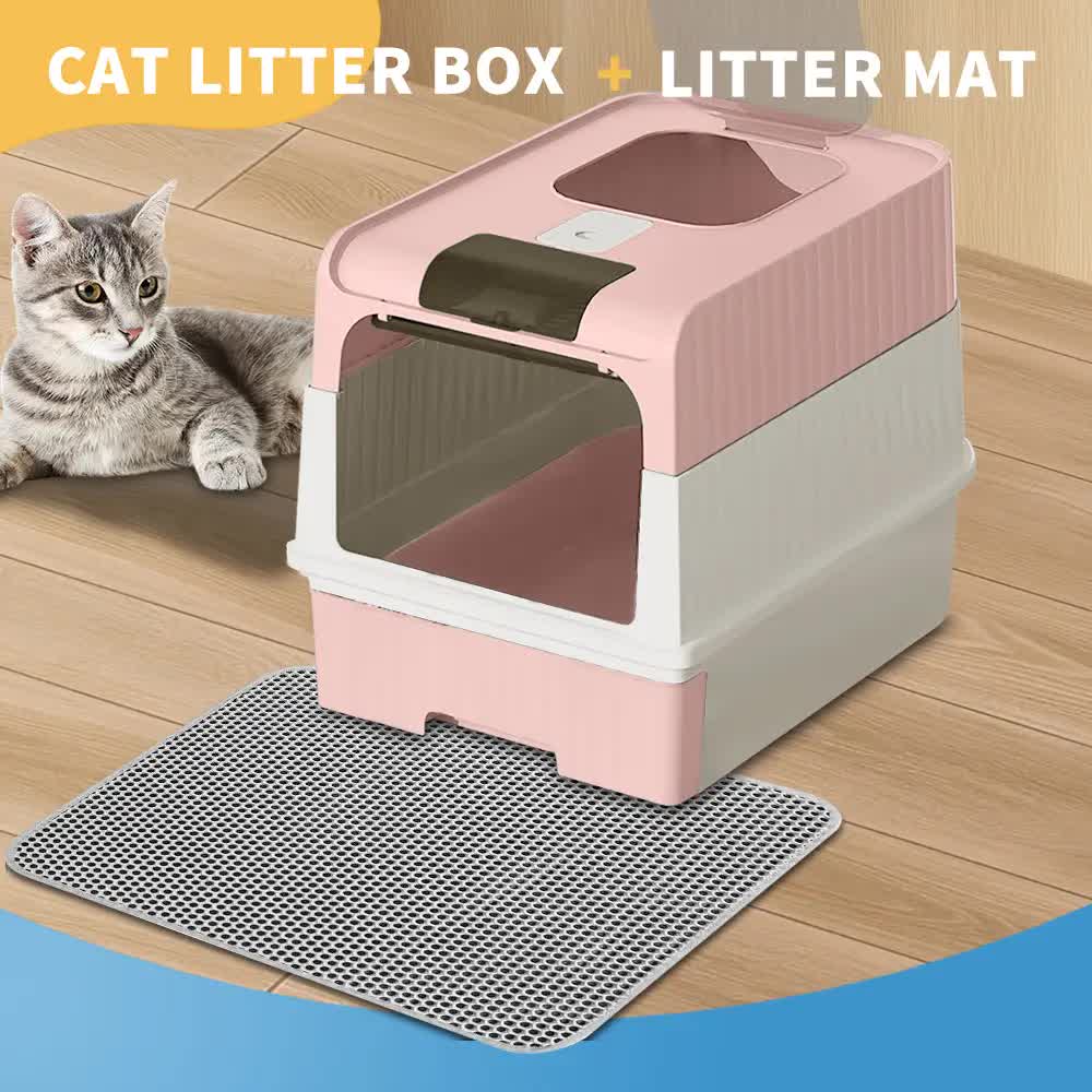 Huge Cat Litter Box Bundle with Free Litter Mat & Scoop,Drawer Type Enclosed Potty, Anti-Splashing Cat Toilet V1214-CAT-PINK-MAT