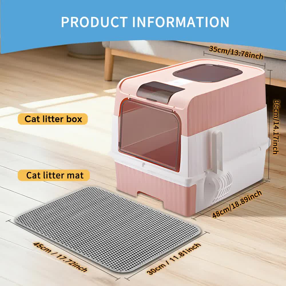 Huge Cat Litter Box Bundle with Free Litter Mat & Scoop,Drawer Type Enclosed Potty, Anti-Splashing Cat Toilet V1214-CAT-PINK-MAT