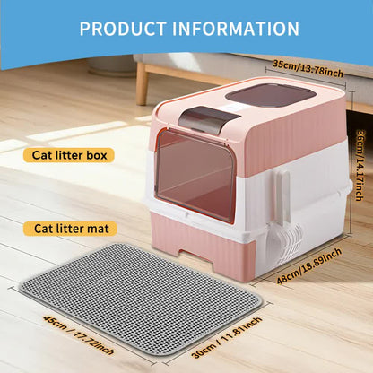 Huge Cat Litter Box Bundle with Free Litter Mat & Scoop,Drawer Type Enclosed Potty, Anti-Splashing Cat Toilet V1214-CAT-PINK-MAT