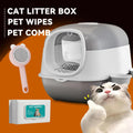 Huge 56cm Cat Litter Box Bundle with Free Pet Comb & 80 Wipes, Hooded Enclosed Potty with Drawer, V1214-EW-GREY-RA