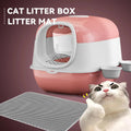 Large Cat Litter Box Set with Free Litter Mat & Scoop, Enclosed Front Entry Anti-Splashing Anti-Tracking Cat V1214-EW-PINK-MAT