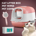 Huge 56cm Cat Litter Box Bundle with Free Pet Comb & 80 Wipes, Hooded Enclosed Potty with Drawer, V1214-EW-PINK-RA