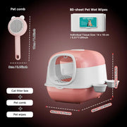 Huge 56cm Cat Litter Box Bundle with Free Pet Comb & 80 Wipes, Hooded Enclosed Potty with Drawer, V1214-EW-PINK-RA