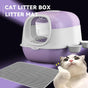Large Cat Litter Box Set with Free Litter Mat & Scoop, Enclosed Front Entry Anti-Splashing Anti-Tracking Cat V1214-EW-PUR-MAT