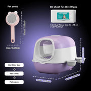 Huge 56cm Cat Litter Box Bundle with Free Pet Comb & 80 Wipes, Hooded Enclosed Potty with Drawer, V1214-EW-PUR-RA
