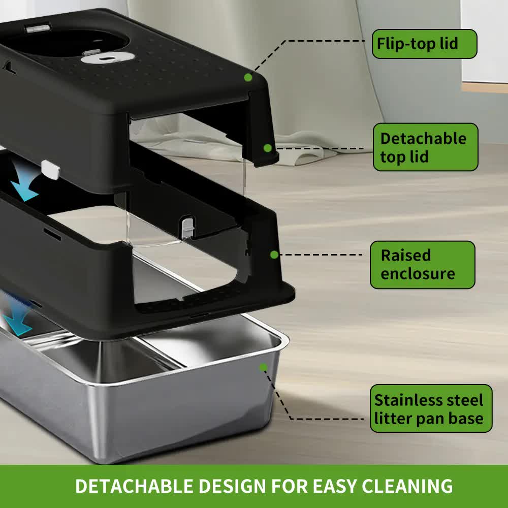 Extra Large Hooded Cat Litter Box, Top Entry Enclosed Potty with Deep Drawer, Anti-Splashing Cat Toilet Loo V1214-JUJIAN-BLACK