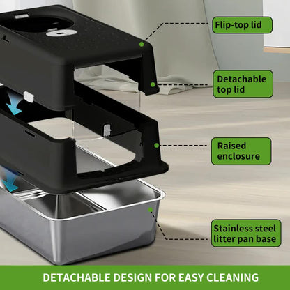 Extra Large Hooded Cat Litter Box, Top Entry Enclosed Potty with Deep Drawer, Anti-Splashing Cat Toilet Loo V1214-JUJIAN-BLACK