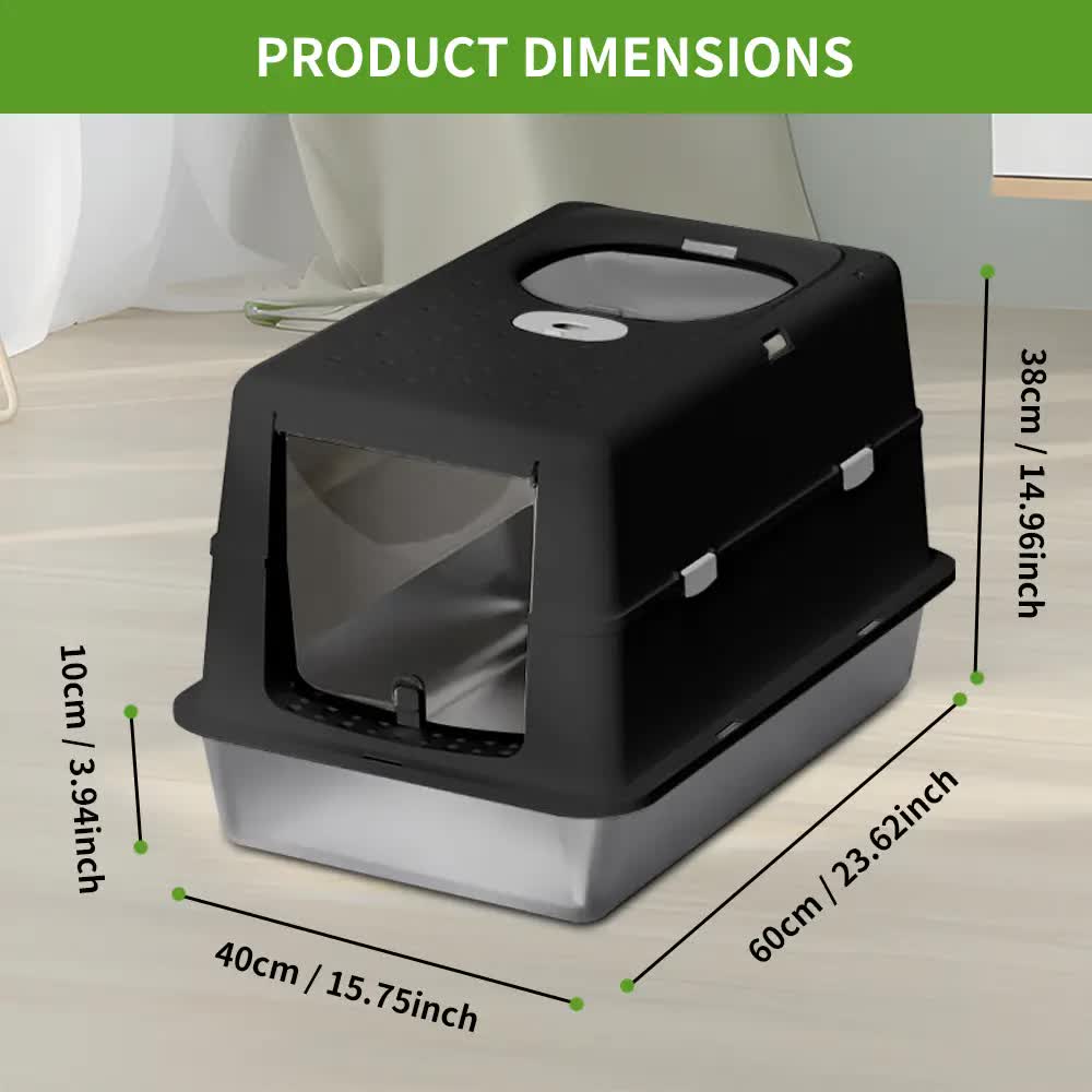Extra Large Hooded Cat Litter Box, Top Entry Enclosed Potty with Deep Drawer, Anti-Splashing Cat Toilet Loo V1214-JUJIAN-BLACK