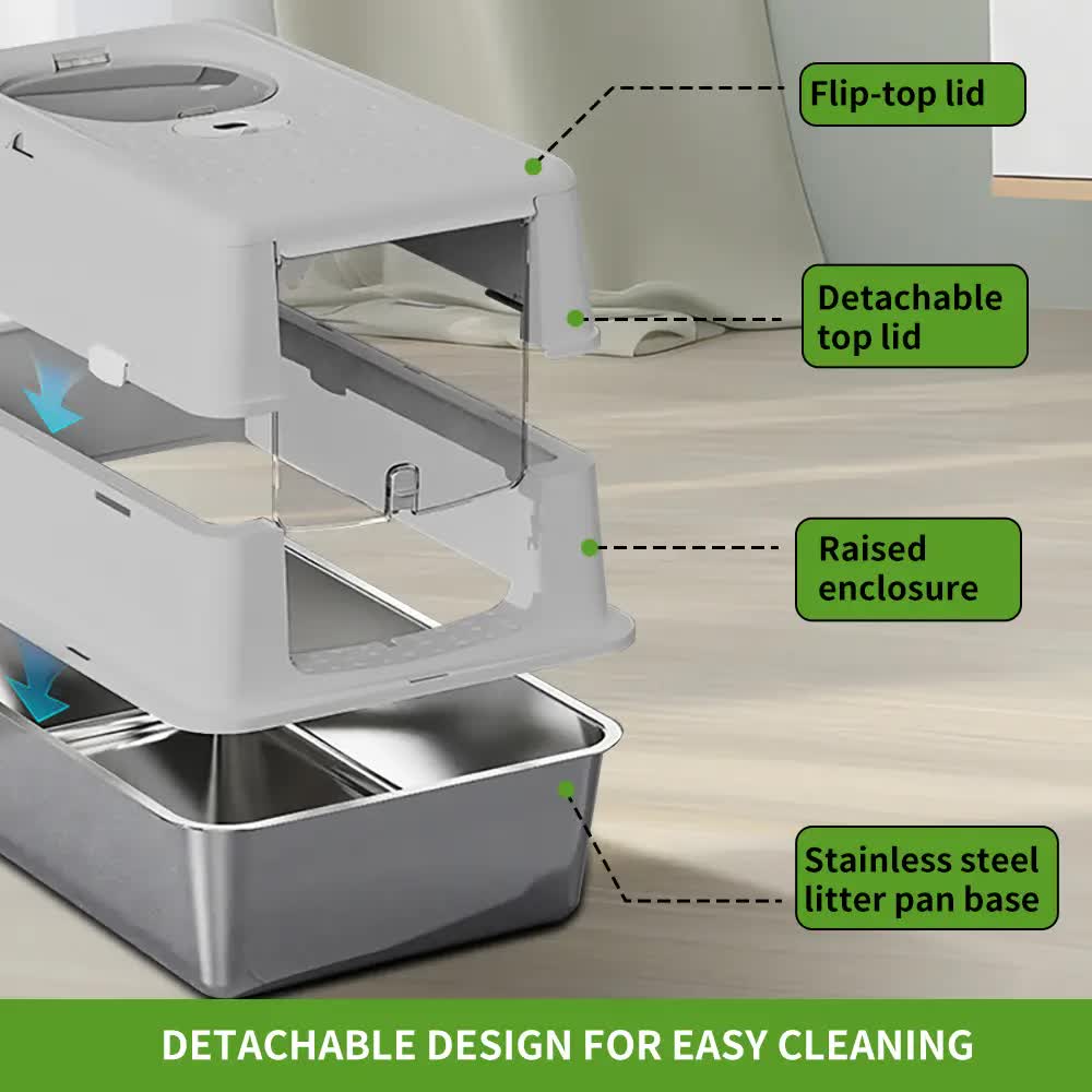 Extra Large Hooded Cat Litter Box, Top Entry Enclosed Potty with Deep Drawer, Anti-Splashing Cat Toilet Loo V1214-JUJIAN-GREY