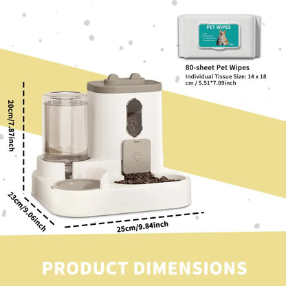 2-in-1 Automatic Pet Feeder Water Dispenser, Large Capacity Cat Dog Food Bowl with Auto Refill, Anti-clog Dry V1214-S-GREY-WET