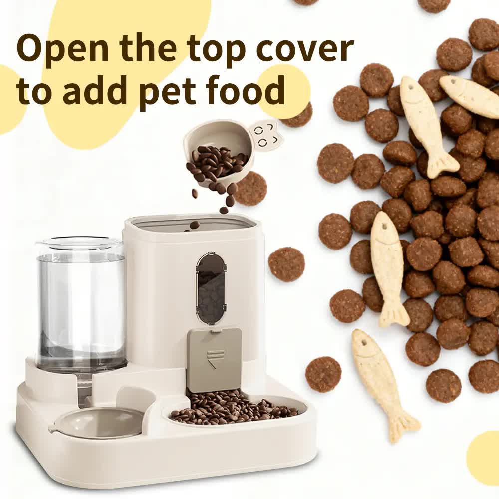 2-in-1 Automatic Pet Feeder Water Dispenser, Large Capacity Cat Dog Food Bowl with Auto Refill, Anti-clog Dry V1214-S-GREY-WET
