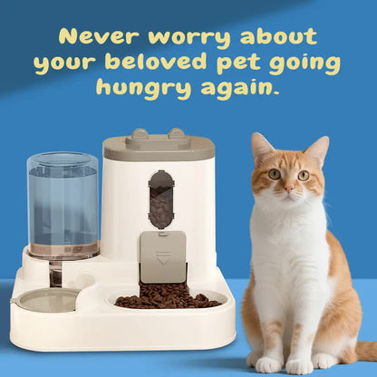 2-in-1 Automatic Pet Feeder Water Dispenser, Large Capacity Cat Dog Food Bowl with Auto Refill, Anti-clog Dry V1214-S-GREY-WET