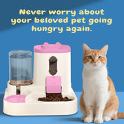 2-in-1 Automatic Pet Feeder Water Dispenser, Large Capacity Cat Dog Food Bowl with Auto Refill, Anti-clog Dry V1214-S-PINK-WET