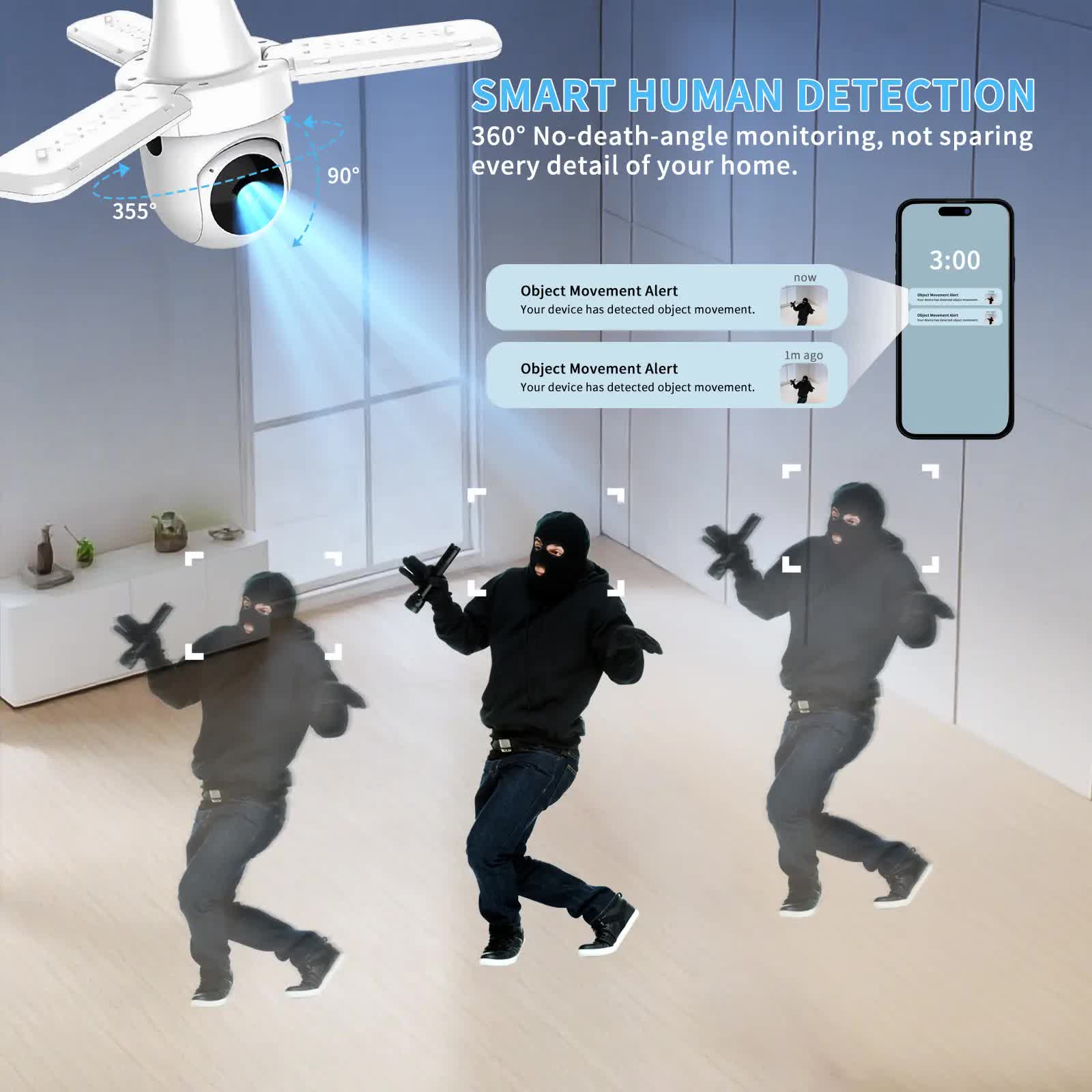 3MP dual lens security camera, suitable for home indoor and outdoor use, full-color high-definition night V1214-T23-1
