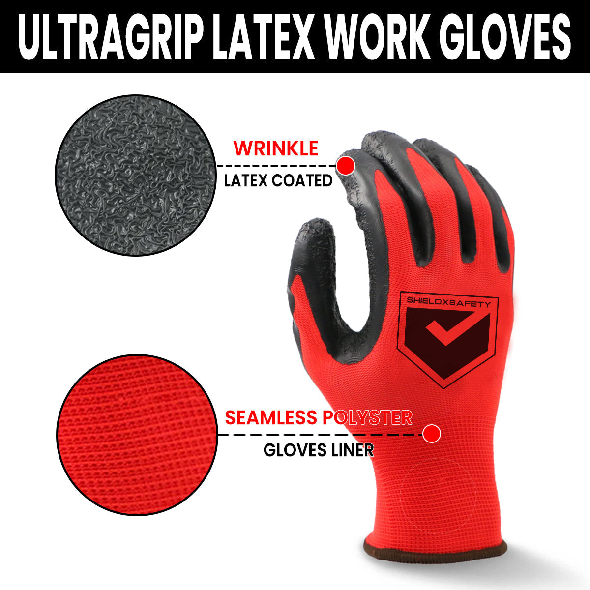 12Pcs Work Gloves Latex Coated General Purpose Hand Protection Garden Mechanic-Medium