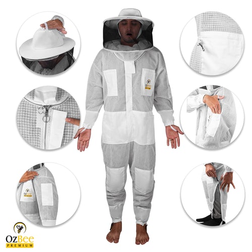 OZBee Premium Full Suit 3 Layer Mesh Ultra Cool Ventilated Round Head Beekeeping Protective Gear Size 2XL V122-OZP-105