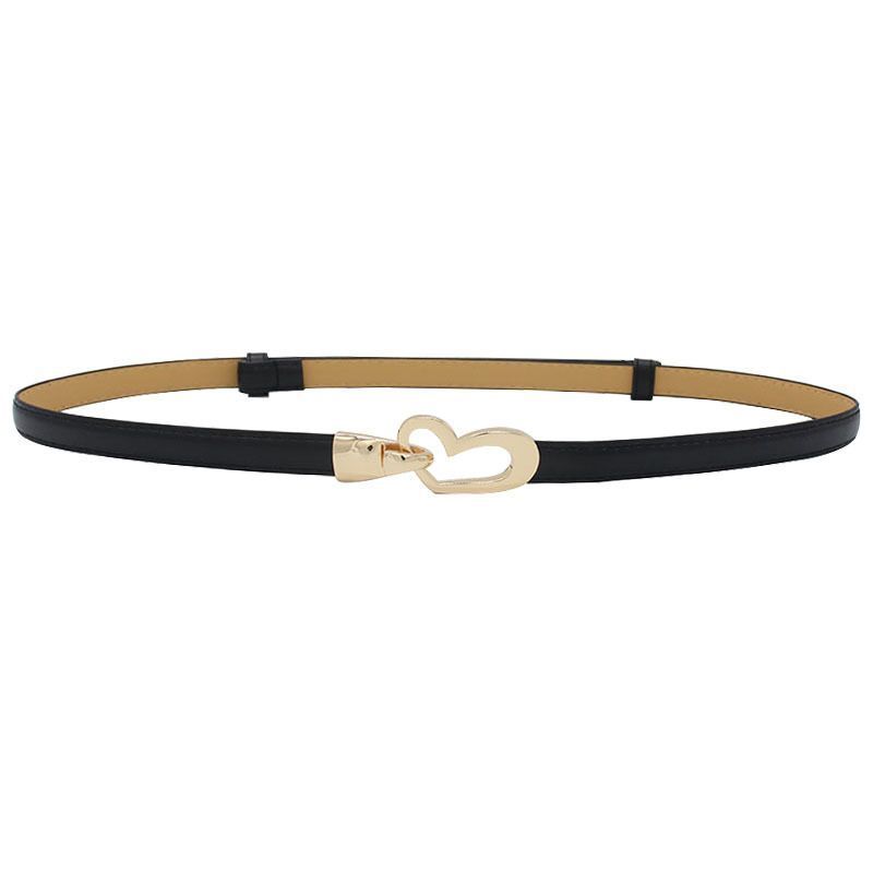 2-Pack Black Adjustable Skinny Belt with Heart Buckle V1221-2-PACK-BLACK-ADJUSTABLE-SKINNY-BELT-WITH-HEART-BUCKLE