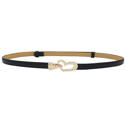 2-Pack Black Adjustable Skinny Belt with Heart Buckle V1221-2-PACK-BLACK-ADJUSTABLE-SKINNY-BELT-WITH-HEART-BUCKLE