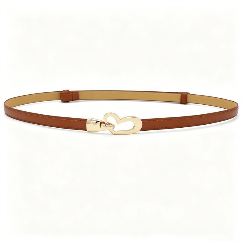 2-Pack Camel-Colour Adjustable Skinny Belt with Heart Buckle V1221-2-PACK-CAMEL-COLOUR-ADJUSTABLE-SKINNY-BELT-WITH-HEART-BUCKLE