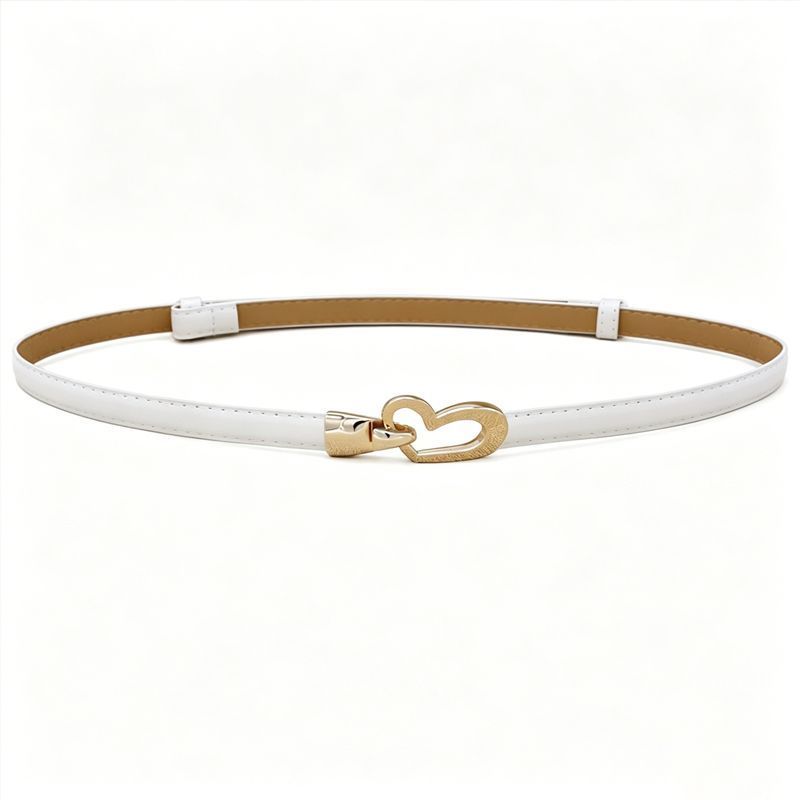 2-Pack Camel-Colour Adjustable Skinny Belt with Heart Buckle V1221-2-PACK-CAMEL-COLOUR-ADJUSTABLE-SKINNY-BELT-WITH-HEART-BUCKLE