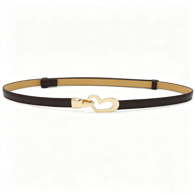 2-Pack Camel-Colour Adjustable Skinny Belt with Heart Buckle V1221-2-PACK-CAMEL-COLOUR-ADJUSTABLE-SKINNY-BELT-WITH-HEART-BUCKLE
