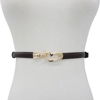 2-Pack Camel-Colour Adjustable Skinny Belt with Heart Buckle V1221-2-PACK-CAMEL-COLOUR-ADJUSTABLE-SKINNY-BELT-WITH-HEART-BUCKLE