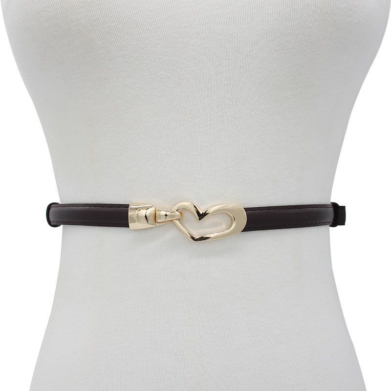 2-Pack Dark-Brown Adjustable Skinny Belt with Heart Buckle V1221-2-PACK-DARK-BROWN-ADJUSTABLE-SKINNY-BELT-WITH-HEART-BUCKLE