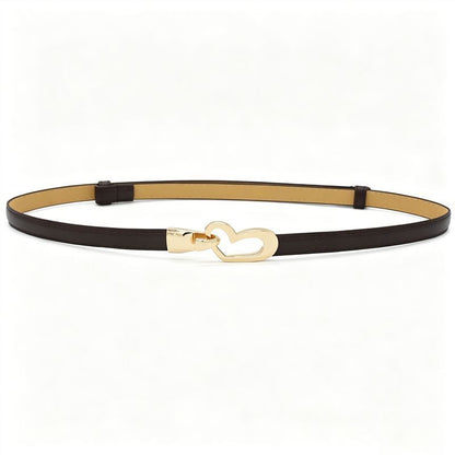 2-Pack White Adjustable Skinny Belt with Heart Buckle V1221-2-PACK-WHITE-ADJUSTABLE-SKINNY-BELT-WITH-HEART-BUCKLE