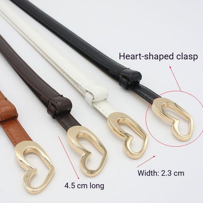 2-Pack White Adjustable Skinny Belt with Heart Buckle V1221-2-PACK-WHITE-ADJUSTABLE-SKINNY-BELT-WITH-HEART-BUCKLE