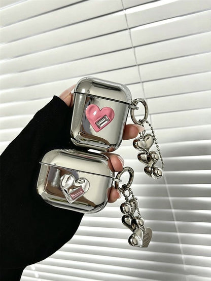 AirPods 2 Textured Silver Heart Electroplated Case + 3 Heart Charms V1221-AIRPODS-2-TEXTURED-SILVER-HEART-ELECTROPLATED-CASE-3-HEART-CHARM