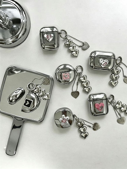 AirPods Pro Textured Pink Heart Electroplated Case + 3 Heart Charms V1221-AIRPODS-PRO-TEXTURED-PINK-HEART-ELECTROPLATED-CASE-3-HEART-CHARM
