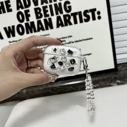 Black diamond+ clear bead bracelet+Airpods4 V1221-BLACK-DIAMOND-CLEAR-BEAD-BRACELET-AIRPODS4