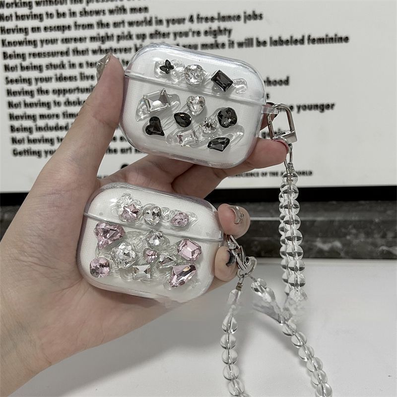 Black diamond+ clear bead bracelet+Airpods4 V1221-BLACK-DIAMOND-CLEAR-BEAD-BRACELET-AIRPODS4