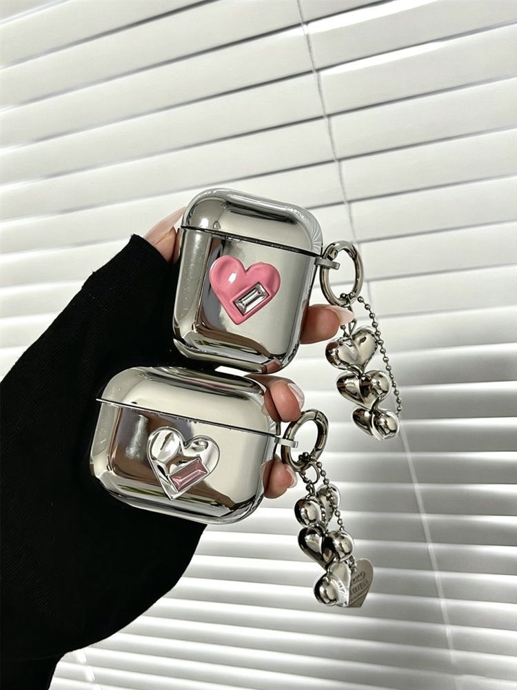 Black Framed Heart Plated Case + 3 Heart Pendants AirPods 2 V1221-BLACK-FRAMED-HEART-PLATED-CASE-3-HEART-PENDANTS-AIRPODS-2