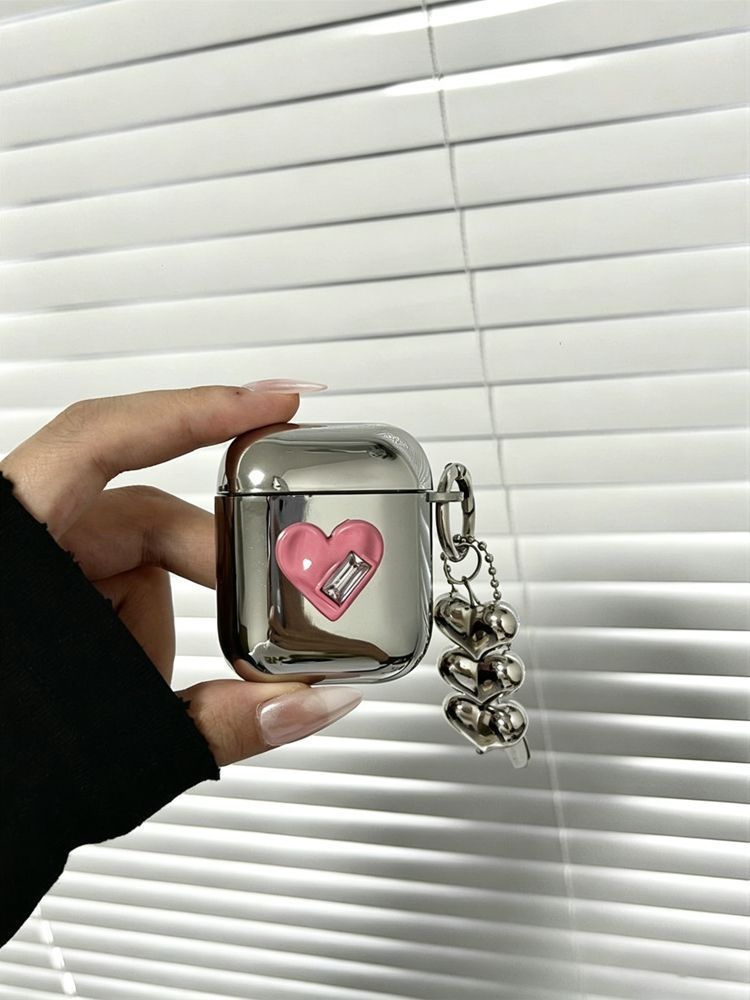 Black Framed Heart Plated Case + 3 Heart Pendants AirPods 4 V1221-BLACK-FRAMED-HEART-PLATED-CASE-3-HEART-PENDANTS-AIRPODS-4