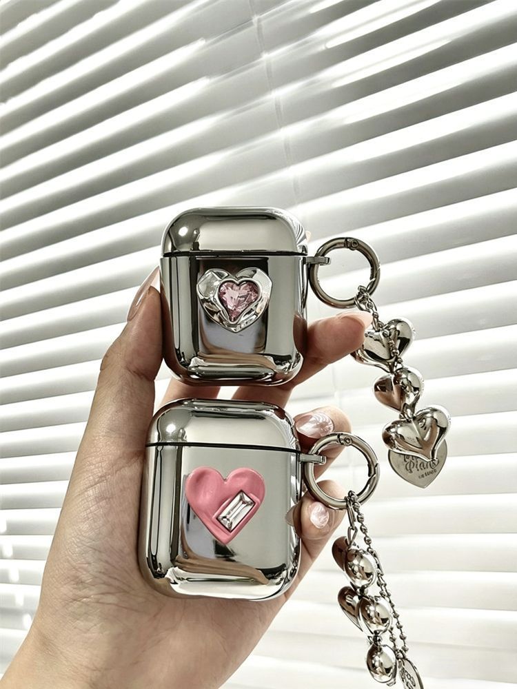 Black Framed Heart Plated Case + 3 Heart Pendants AirPods 4 V1221-BLACK-FRAMED-HEART-PLATED-CASE-3-HEART-PENDANTS-AIRPODS-4