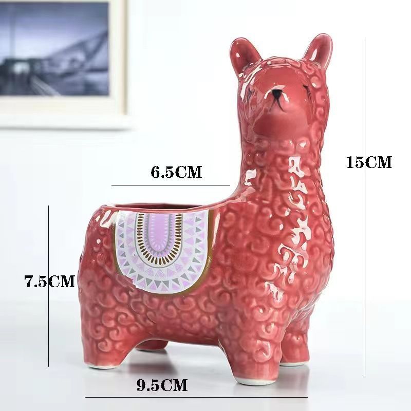 Blue Ceramic Planter with Head Tilted Alpaca V1221-BLUE-CERAMIC-PLANTER-WITH-HEAD-TILTED-ALPACA