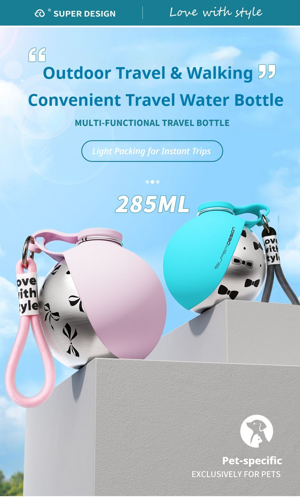 Blue Floral Print Xiaoman Portable Pet Water Bottle V1221-BLUE-FLORAL-PRINT-XIAOMAN-PORTABLE-PET-WATER-BOTTLE