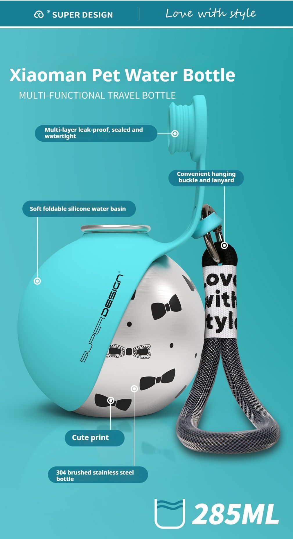 Blue Floral Print Xiaoman Portable Pet Water Bottle V1221-BLUE-FLORAL-PRINT-XIAOMAN-PORTABLE-PET-WATER-BOTTLE