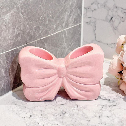 Bowknot Double-Slot Toothbrush Storage Holder - Pink V1221-BOWKNOT-DOUBLE-SLOT-TOOTHBRUSH-STORAGE-HOLDER-PINK
