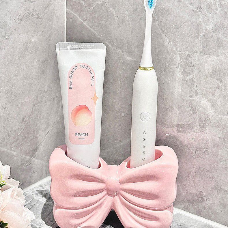 Bowknot Double-Slot Toothbrush Storage Holder - Pink V1221-BOWKNOT-DOUBLE-SLOT-TOOTHBRUSH-STORAGE-HOLDER-PINK