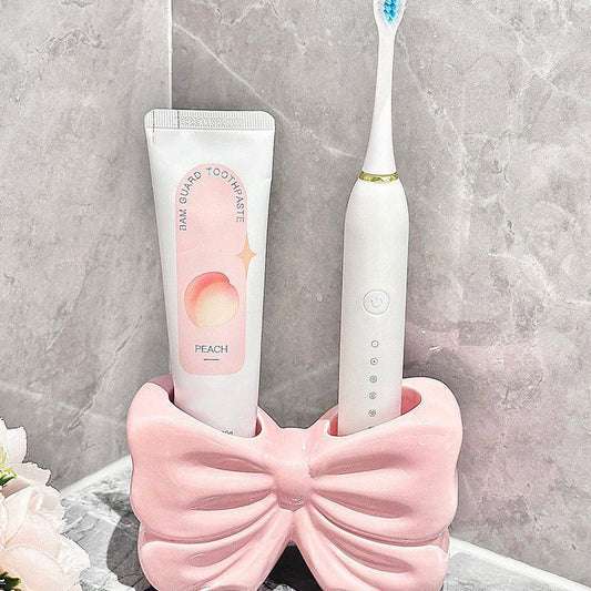 Bowknot Double-Slot Toothbrush Storage Holder - Pink V1221-BOWKNOT-DOUBLE-SLOT-TOOTHBRUSH-STORAGE-HOLDER-PINK