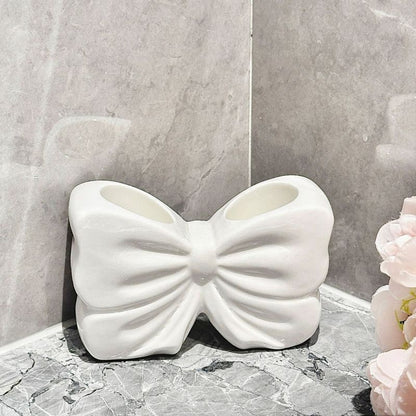 Bowknot Double-Slot Toothbrush Storage Holder - white V1221-BOWKNOT-DOUBLE-SLOT-TOOTHBRUSH-STORAGE-HOLDER-WHITE