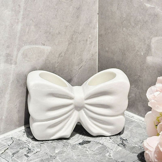 Bowknot Double-Slot Toothbrush Storage Holder - white V1221-BOWKNOT-DOUBLE-SLOT-TOOTHBRUSH-STORAGE-HOLDER-WHITE